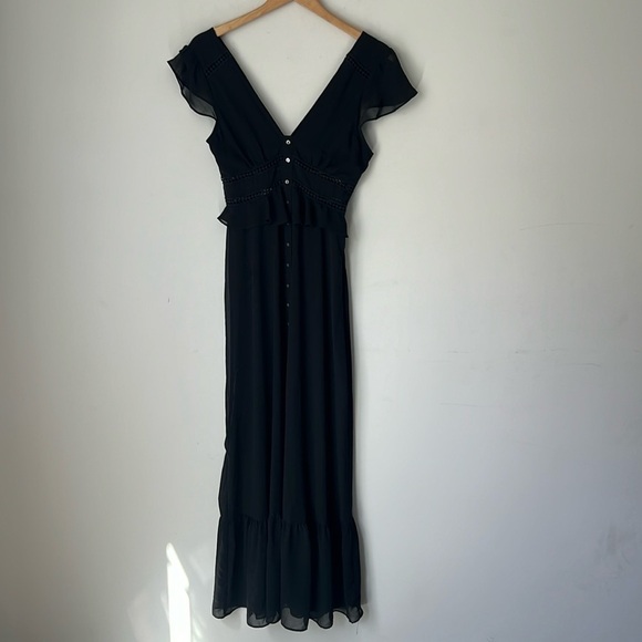 Express Black Flutter Sleeve‎  Double V-Neck Button Front Maxi Dress Size 0 ♦️ - Picture 1 of 11